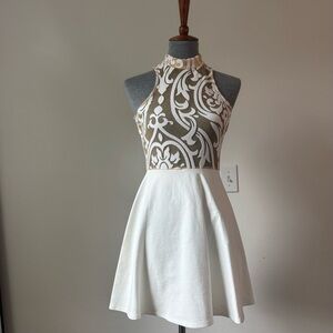 Mesh Halter Dress Nude and White